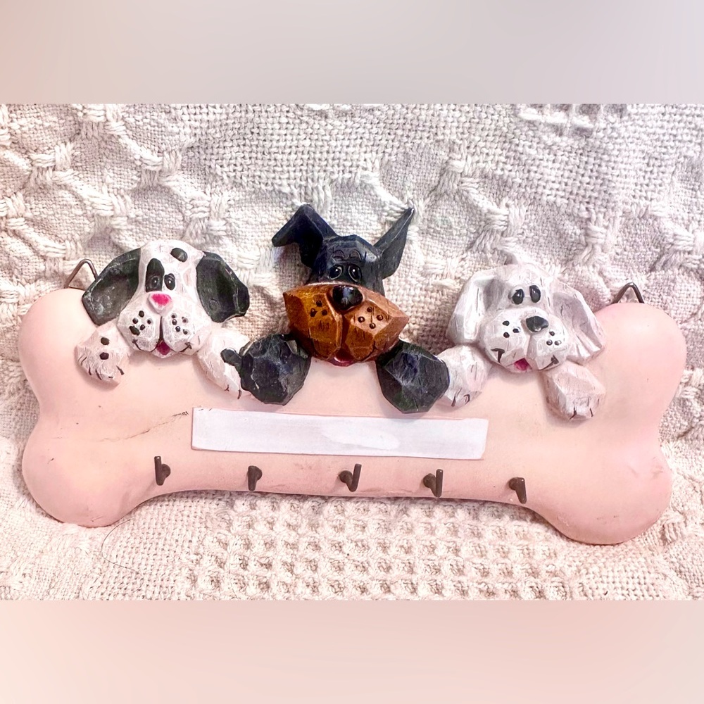 Vtg Dog Pink Bone Leash or KeyHolder Resin 5 Hooks Customisable 3D 8”